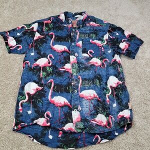 Brooklyn Cloth Mens Flamingo Tropical Button Down Short Sleeve Shirt Size Large